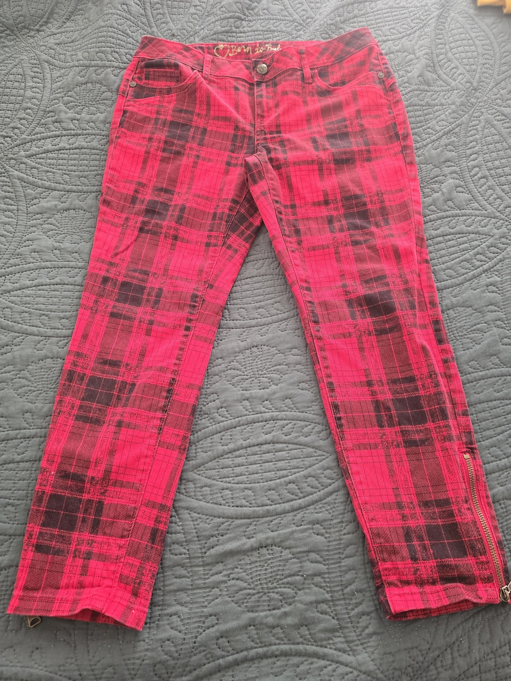 Princess Vera Wang "Born to Rule" Red and Black Plaid Skinny Jeans - Size 11